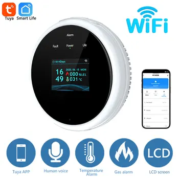 Tuya Wifi Natural Gas Leakage Detector Sensor Smart Alarm Gas Fire Security Digital LED Temperature Display for Home Kitchen 1