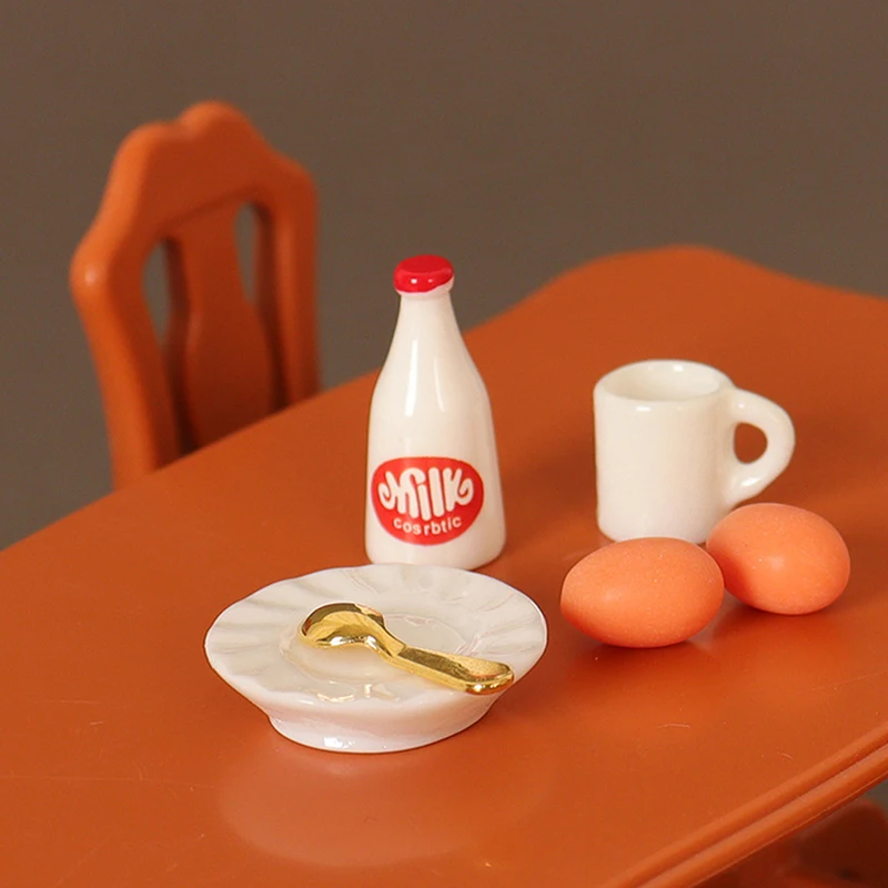 

1 Set Dollhouse Milk Egg Tableware Set Dollhouse MinI Breakfast Food Decor 1:12 Dolls House Kitchen Accessories