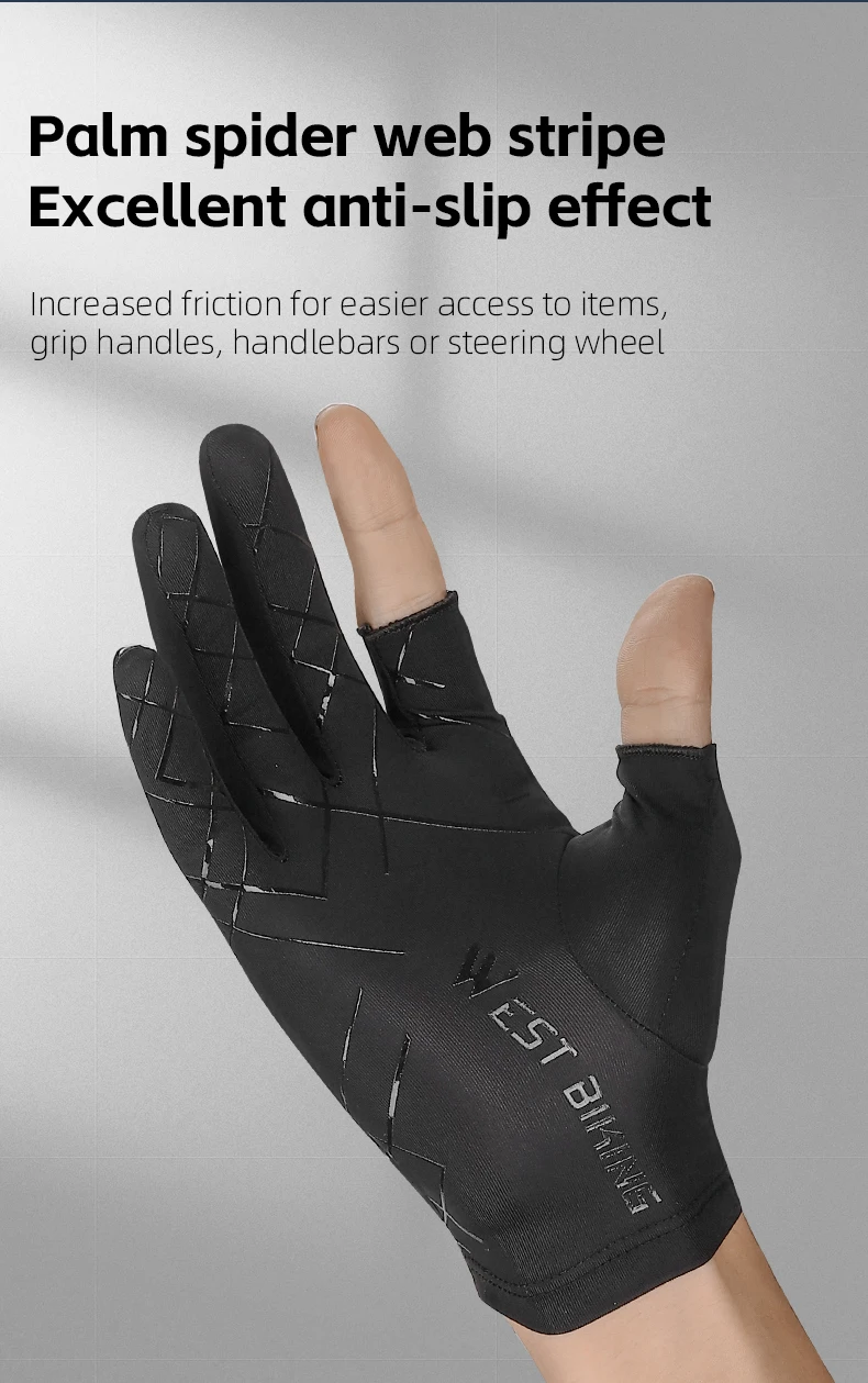 WEST BIKING Herren 3-Finger-Fahrradhandschuhe, Spinnenmuster, Eisseide, atmungsaktiv, Sommer, kühl, Sonnenschutzhandschuhe für MTB, Rennrad – Detail 14