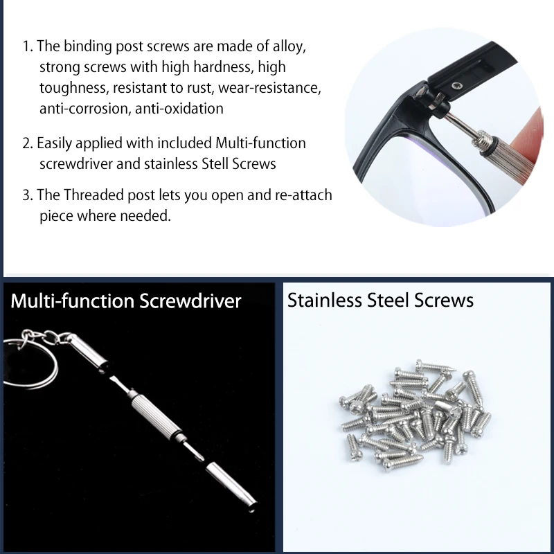 Colour_MAX Chicago Screw Posts Binding Screws Kit for Glasses Spectacle Eyewear Repair with Screwdriver 4