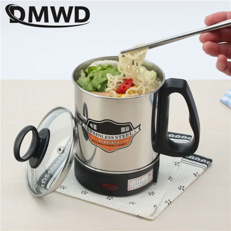 DMWD MultiCooker Electric Skillet portable stainless steel heating cup Noodles milk soup porridge Cooking Pot mini coffee boiler