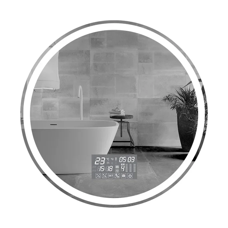 70CM Round Smart Hotel Bedroom Defogging Decorative Mirror 3 Color Adjustable Backlight With LED Bathroom