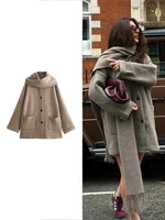 Women's Fashion Scarf Short Knit Coat Jacket Loose Warm Long Sleeve Two Pieces Solid Color High Street O-Neck Outerwear