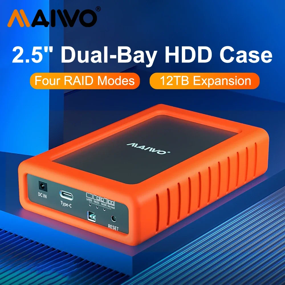 Maiwo-hard Drive Array Enclosure Dual-bay para 25 Hdd Externo Ssd Case Raid Array tipo c 25