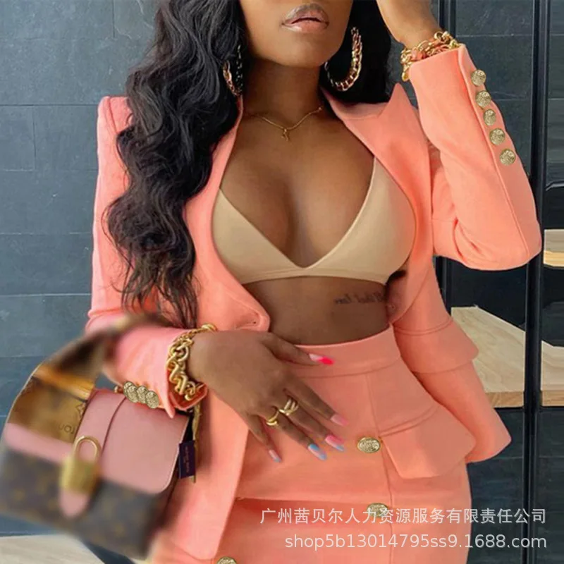 

Wepbel пикантный мини-юбка-карандаш, комплект из двух предметов, женские летние юбки, костюмы с металлической пряжкой, костюм с лацканами, блейзеры, костюмы