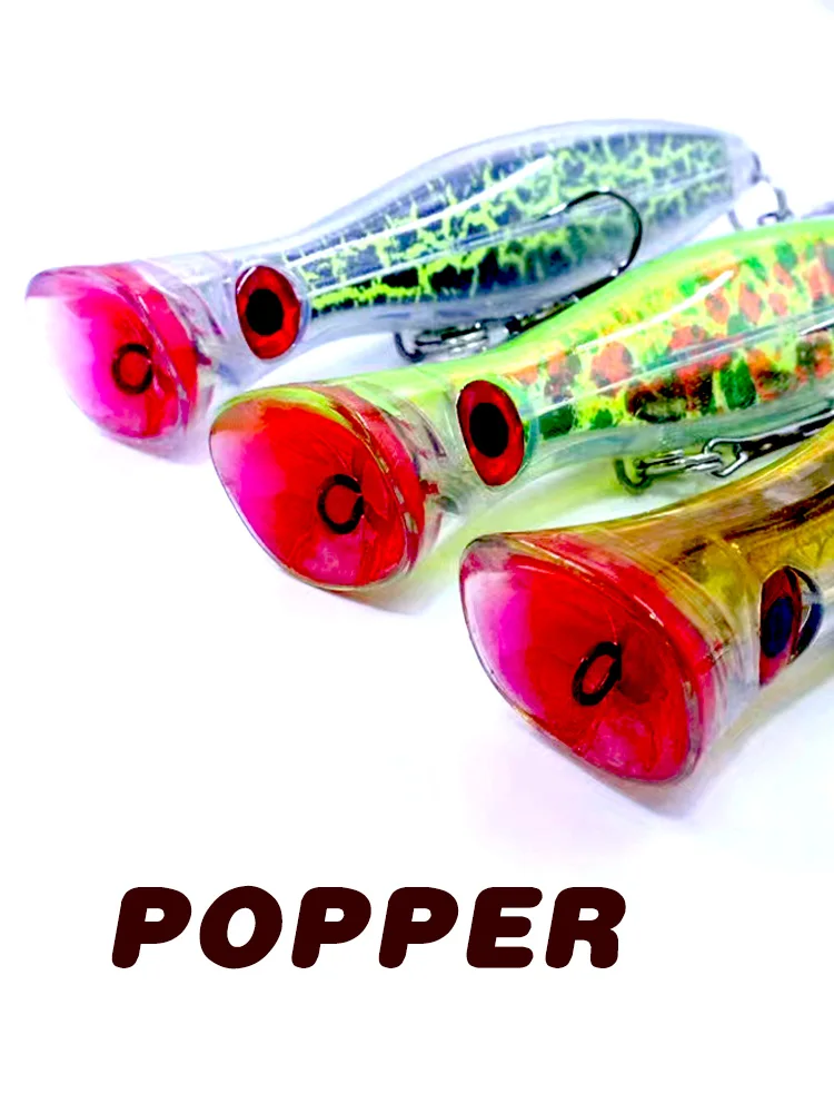 

Popper Fishing Lures 17cm 83.6g Saltwater Topwater Floating Wobbler Artificial Hard Bait Plastic with 2/0# Hooks Cast Spinning