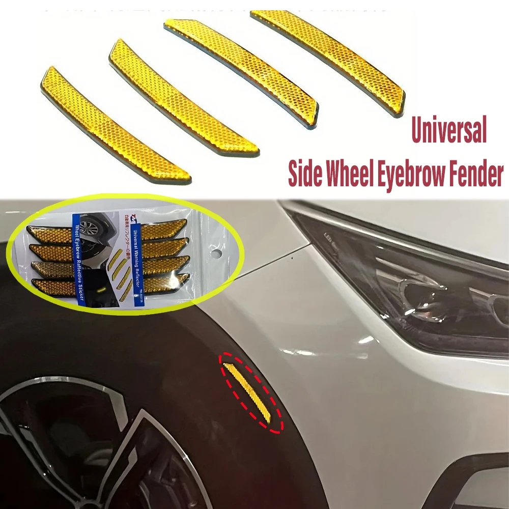 

4pcs 3D Reflective Wheel Eyebrow Stickers Yellow Universal Car Warning Fender Trim Decorative For BMW For Audi For Honda For VW
