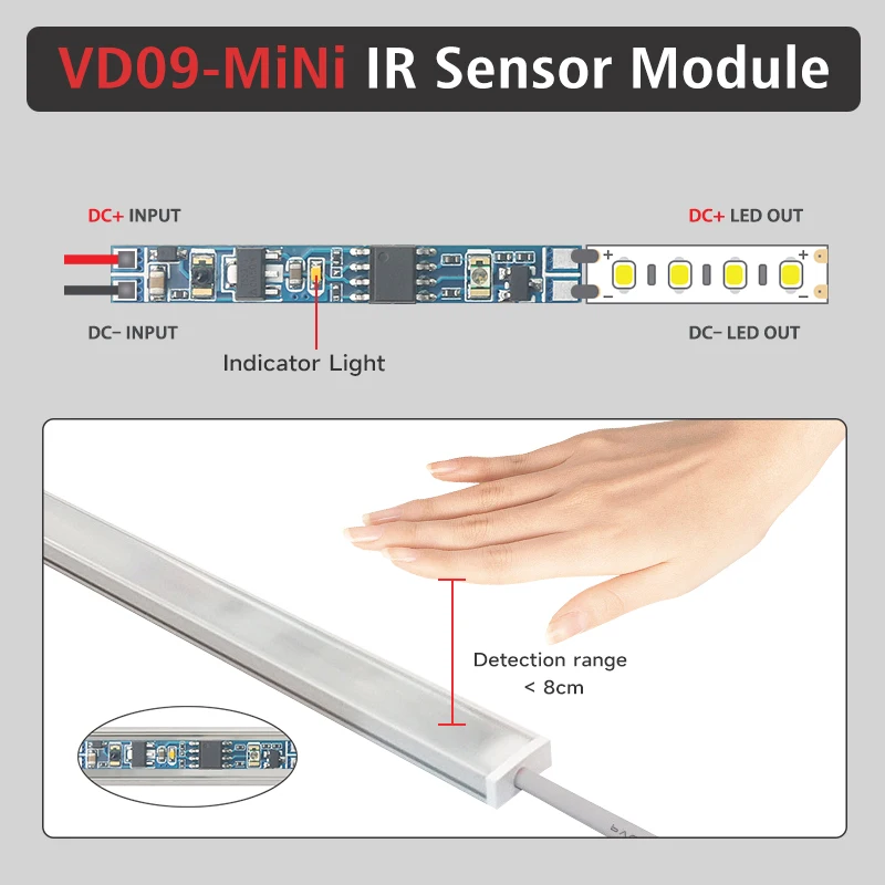 DC12V/24V infrared hand control 3A LED dimmer 36W 72W infrared sensor switch no need to open holes suitable for wardrobe door