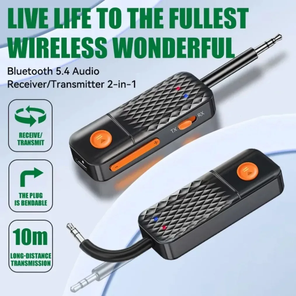 2 In 1 Bluetooth 5.4 Audio Transmitter Receiver 3.5mm AUX Jack Airplane Wireless Adapter Mic For TV Car Kit Speaker PC Headphone