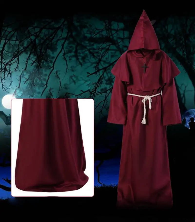 Halloween Medieval Christian Friar Priest Robe Witch Wizard Cloak Cape Party Death Ghost Vampire Devil Cosplay Costumes Clothing