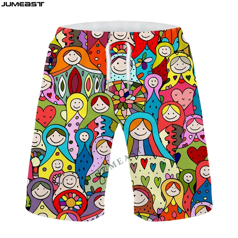 Jumeast Y2k Men Women 3D Printed Russian Doll Shorts Trunks Board Shorts Beach Casual Sweatpants Short Pants