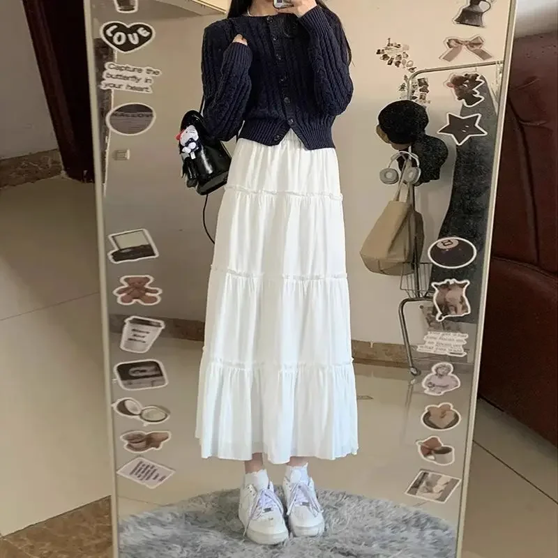 Falda acampanada de talle alto que adelgaza para mujer, talla grande, largo medio, estilo coreano en forma de pera, falda blanca de verano
