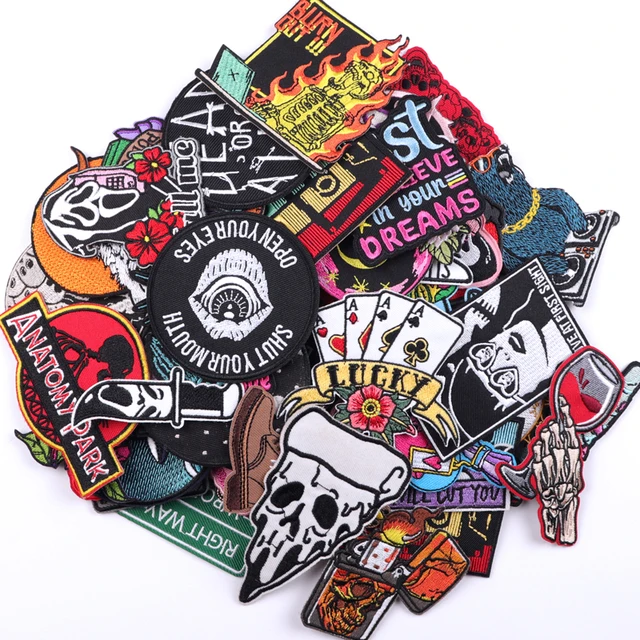 Meneng Embroidered Patches Iron-on Appliques: 30pcs Assorted Cool Punk  Embroidery Sew-on Patch for Jackets Clothing A-Cool Punk Style