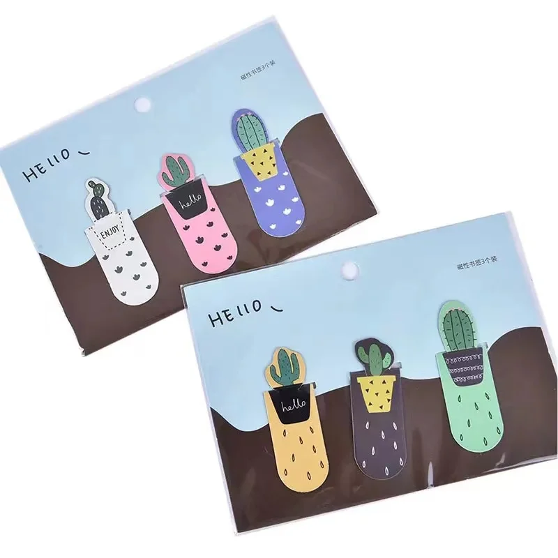 3 Pcs Fresh Cactus Succulent Plants Magnetic Bookmarks Books Marker Of Page Student Stationery School Office Supply,magnetic bookmark,bookmarks stationery supplies