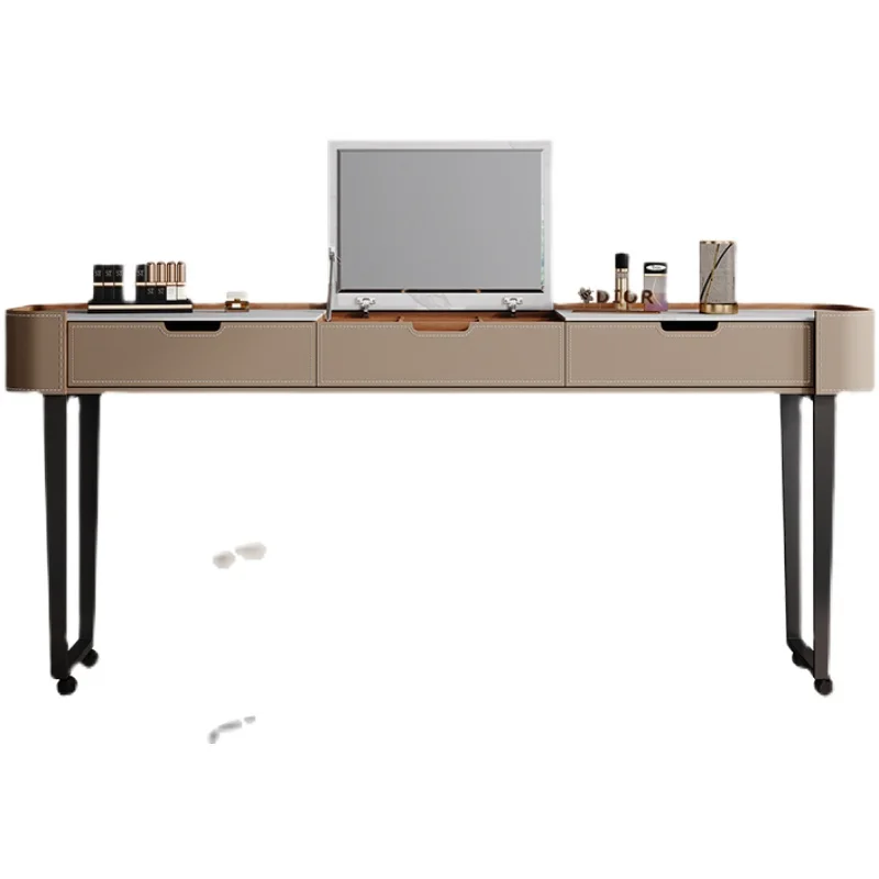 

ZL Bed Table Saddle Leather Mobile Desk Lazy Bedroom Simple Dressing Table