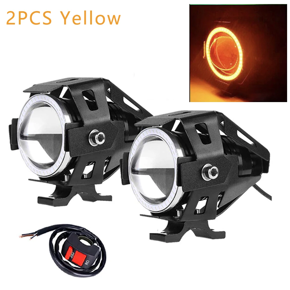 motorcycle underglow Led Motorcycle Headlight with Abgle Eyes 125W Additional Spotlights Fog Lights Universal Motorbike Auxiliary U7 LED Driving Lamp motorcycle underglow lights Lighting