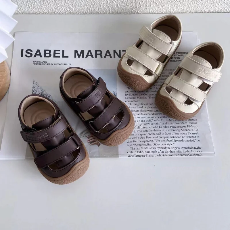 Solid Color Children\'s Beach Shoes Baby Sandals Summer New Kids Leather Clogs Baby First Walkers Baby Girl Shoes
