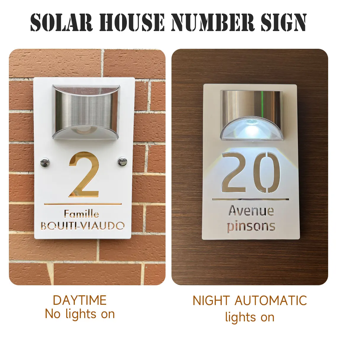 Customized Outdoor Solar House Number Sign lights Acrylic Plaque Wall Street Home Address Number Solar Led Door Sign house number signs house numbers number plate door signs house wall plaques