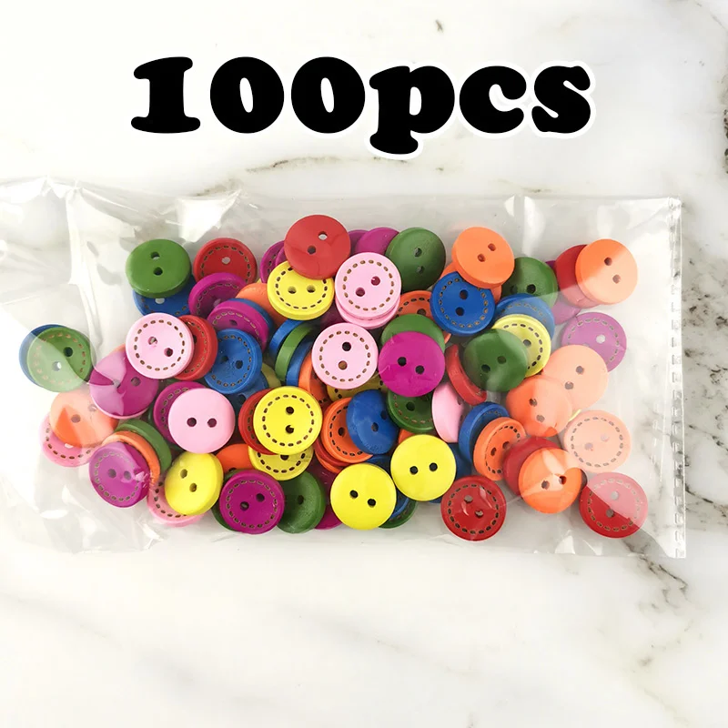 Description Picture 3 of item(100 Pcs/Pack) 2 Holes Mixed Colors Wood Buttons Maker For Craft Round Sewing Scrapbook Handwork DIY Dress Home Decoration