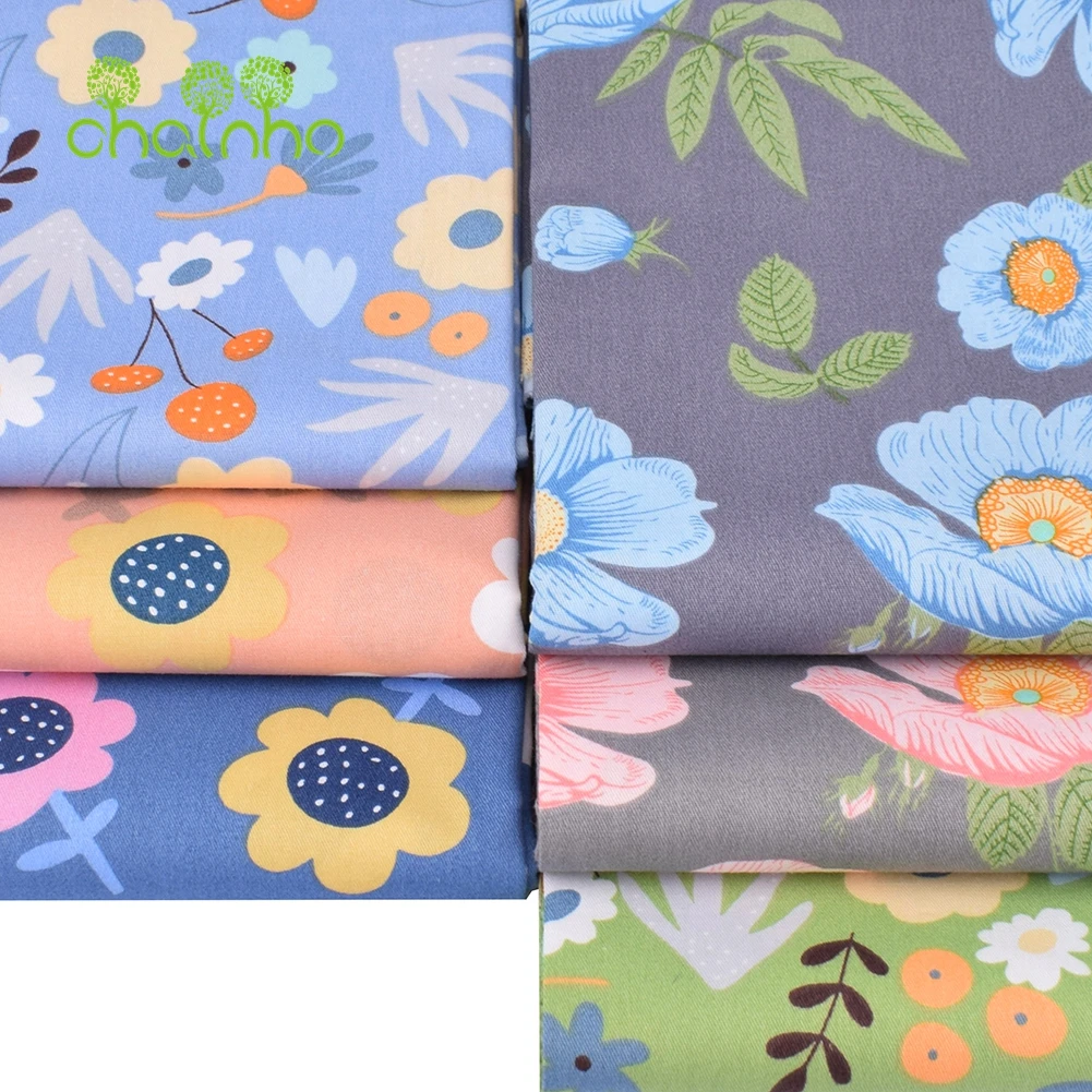 Chainho,Printed Twill Weave Cotton Fabric,DIY Sewing Quilting Material,Patchwork Cloth,New Floral Series,2 Specification,15C213