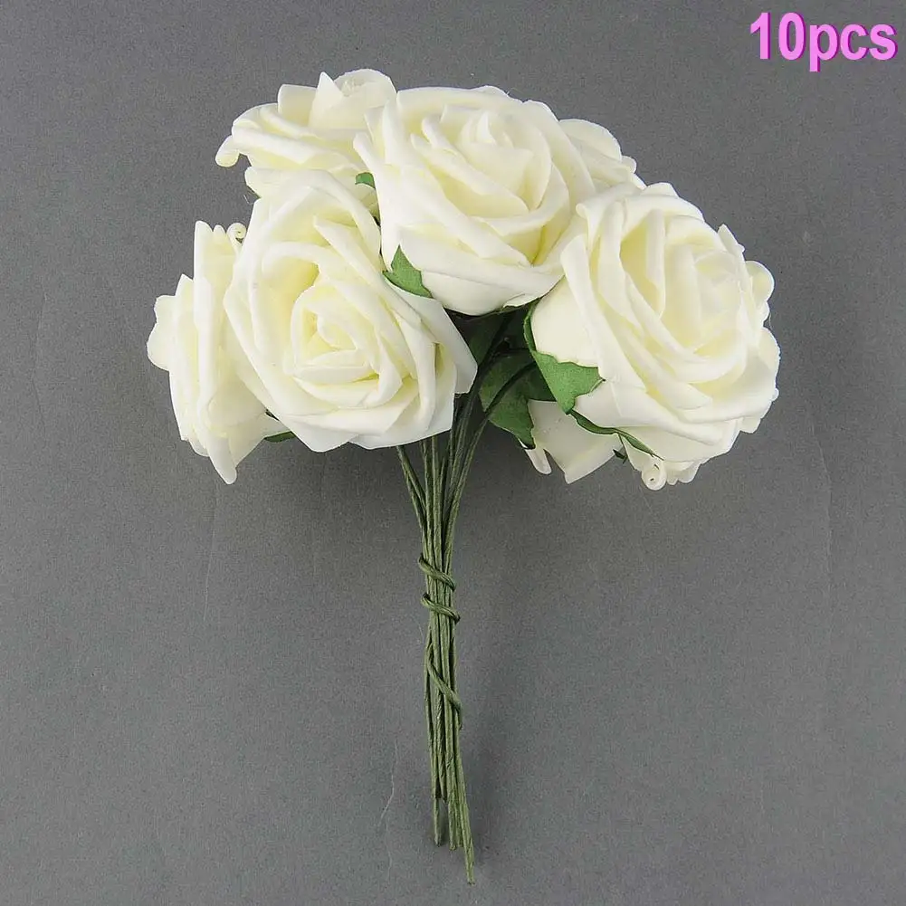10 Stück künstliche PE-Schaum-Rosenblumen, Brautsträuße, wunderschöne handwerkliche weiße gefälschte Blumen für Hochzeit, Tisch, Zuhause, Party, Dekoration – Detail 1