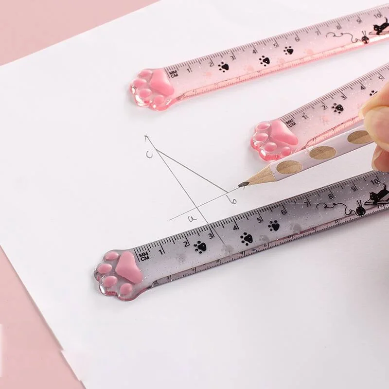 2 개/몫 Kawaii 고양이 발자국 자 15 cm 측정 직선 자 그리기 도구 프로모션 문구 선물 학교 용품