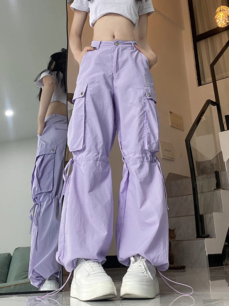 Cargo Pants Women 2023 Autumn New High Waisted Full Length Wide Leg  Straight Pant Vintage Streetwear Drawstring Pockets Trousers - AliExpress