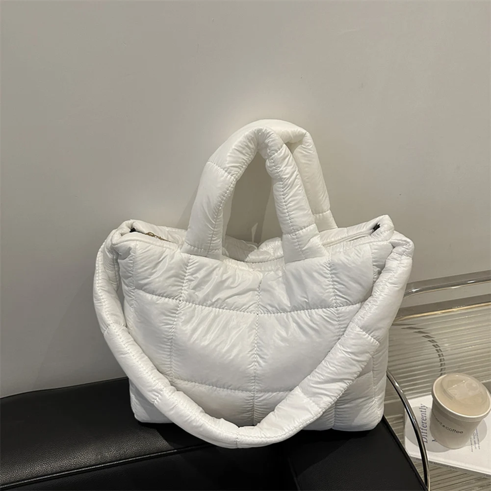Women Quilted Shoulder Bag Large Capacity Puffer Tote Handbag Solid Color Quilted Top Handle Bag Ladies Commute Bag