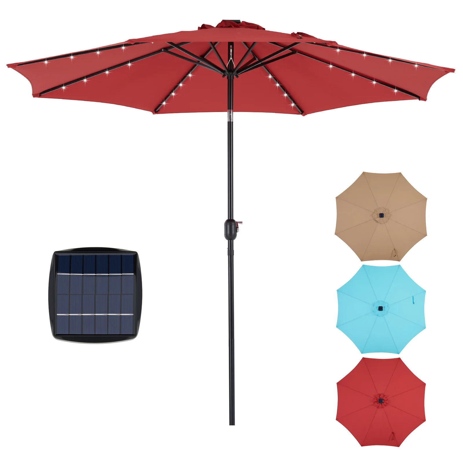 JHK 10FT Solar Patio Umbrella with 32 LED Lights 1
