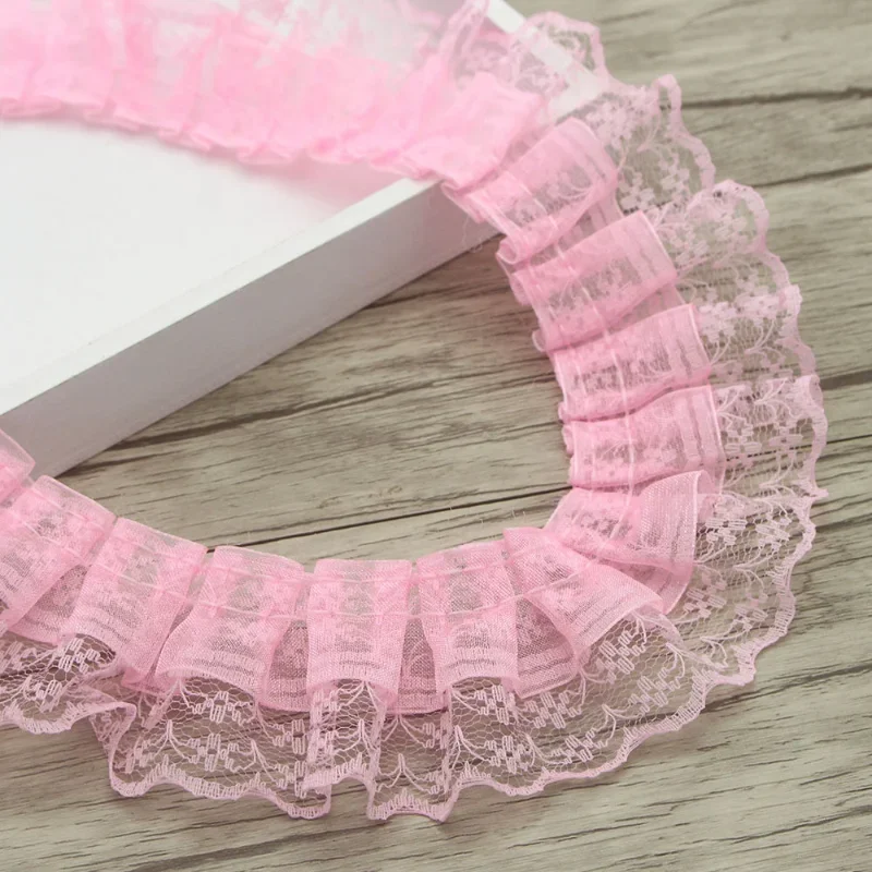 2 Yards/bag Solid Color Lace Wrinkle Lace Wedding Satin Ribbon Knot DIY Fabric Ribbons Crafts Accessories Materials Sew