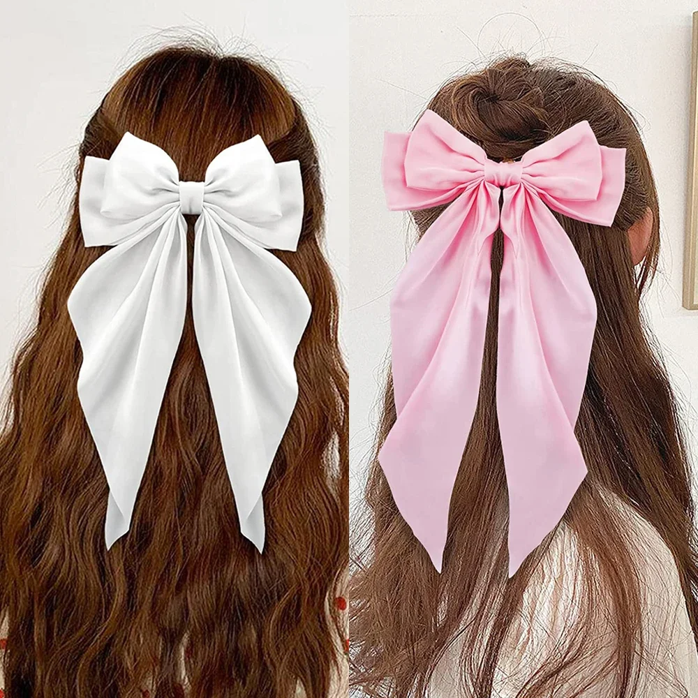 Elegant Satin Bow Hair Clip for Women - Fashion Solid Bowknot Barrettes, Girls Ponytail Accessory, Hairpin for Ladies 장식