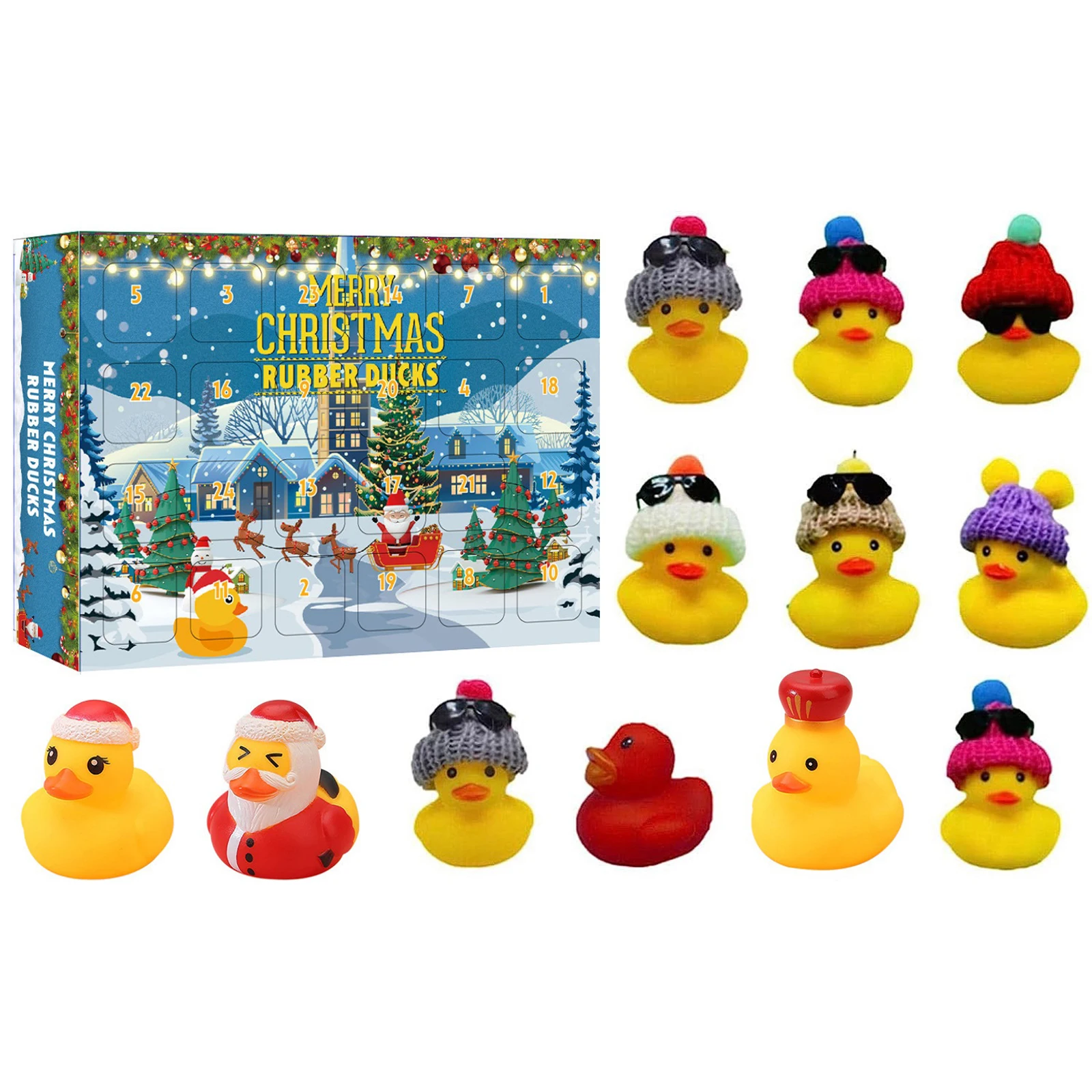 Duck Advent Calendar 2025 with 24 Rubber Ducks 24 Days Xmas Countdown Rubber Duck Set Duck Toy Advent Calendar for Boys Girls