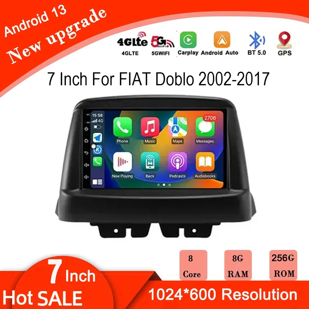 

Автомагнитола 7 дюймов для FIAT Doblo 2002-2017 DSP HD экран Android 13 Автомобильный Радио Видео стерео плеер GPS навигация Мультимедиа Carplay