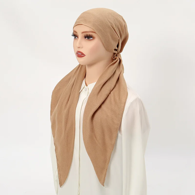 Cotton Linen Elastic Headband Cap for Woman Muslim Hijab Hat Lady Fashion Instant Scarf Islamic Turban Bandana 65X23Cm 3