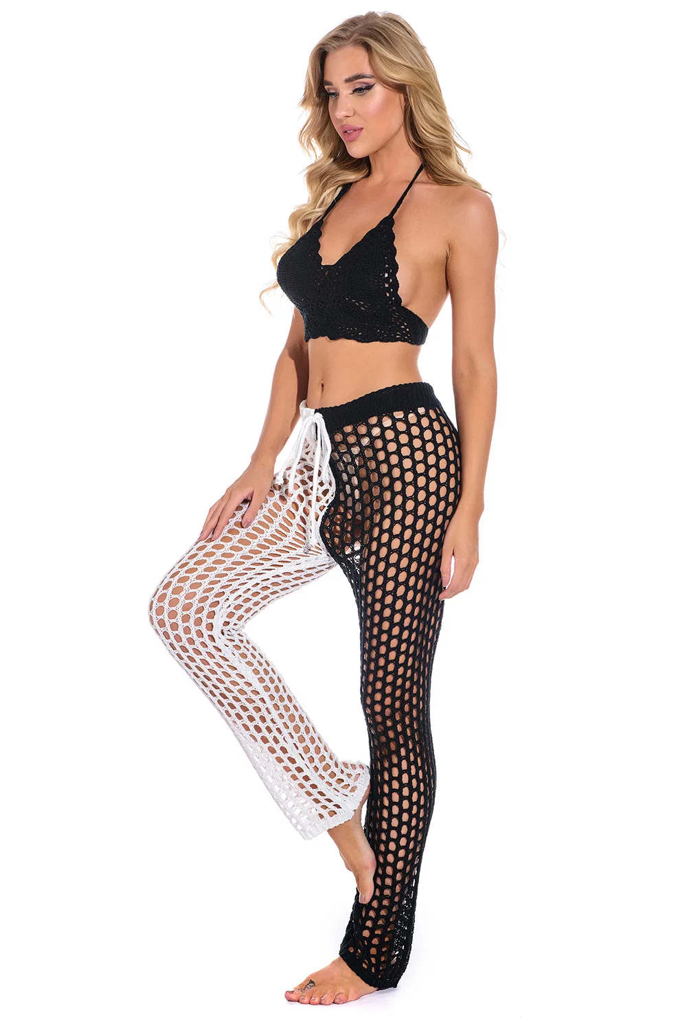 Hollow Out Color Matching Hand Crocheted Casual Pants DIY Woven Sexy Vacation Beach Sun Protection Pants
