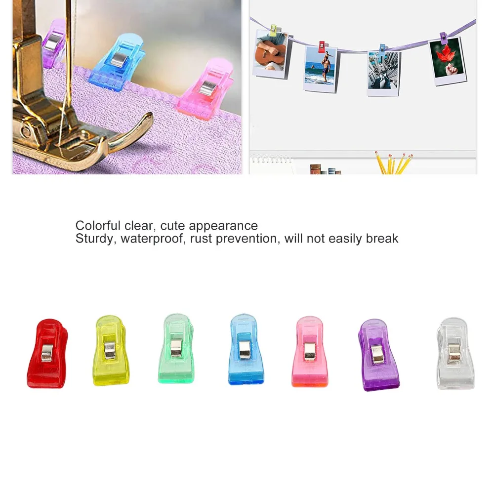 100 Pcs 플라스틱 플라스틱 클립 투명 다채로운 다목적 다채로운 투명 플라스틱 클립 휴대용 3.6*1.8cm