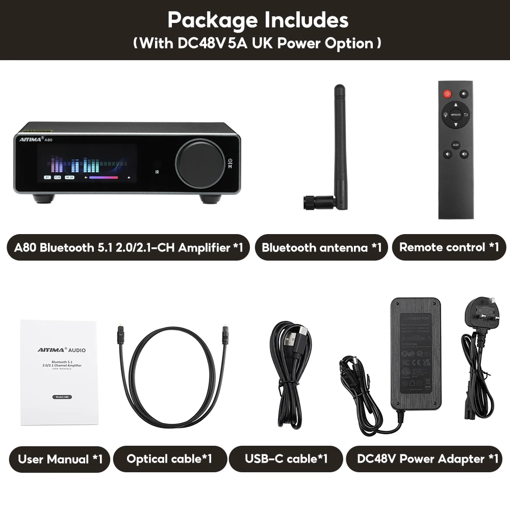 AIYIMA A80 TPA3255 Bluetooth Amplifier PFFB With DAC