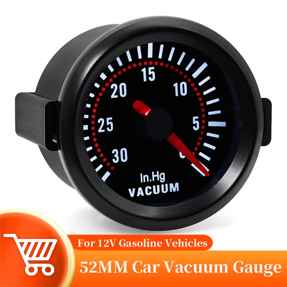 Automotive Pressure Gauge Car Vacuum Gauge With PVC Hose T Tube 12V 52 MM Vacuum Meter White Backlight For Gasoline Vehicle 0-30 Ingh