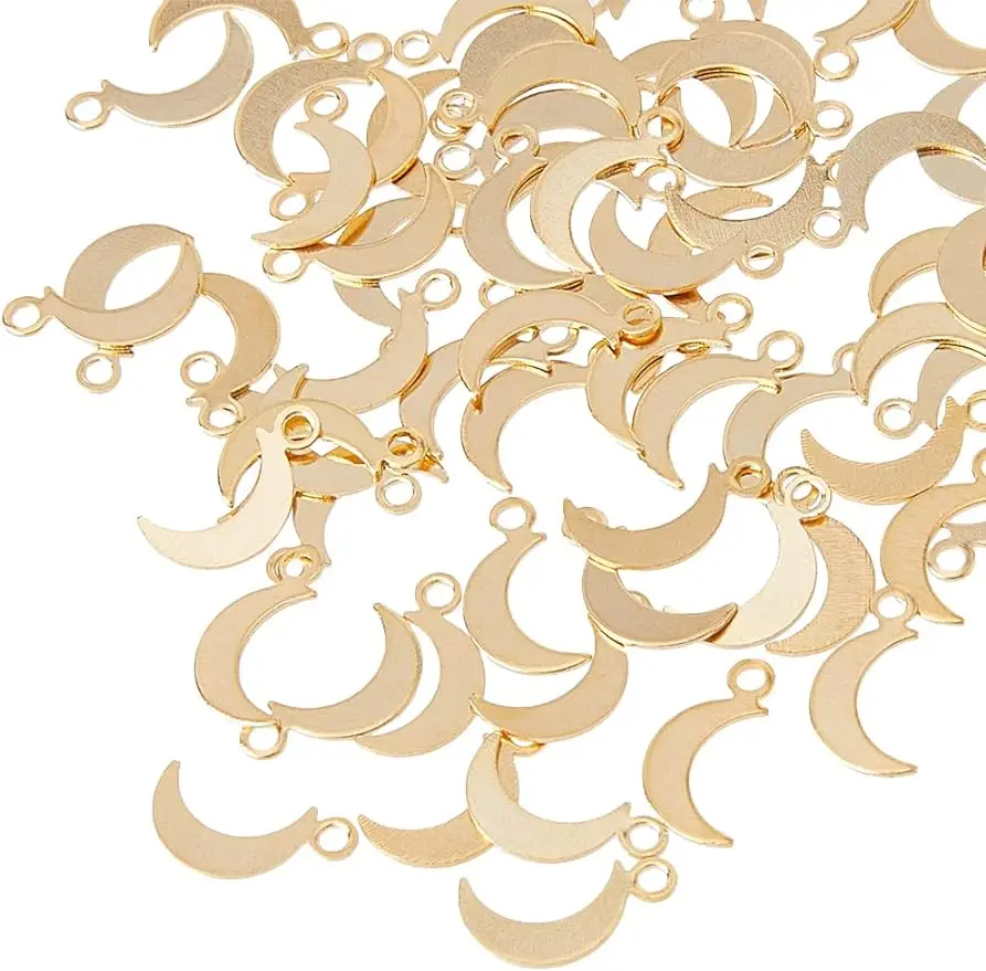 

100Pcs Moon Shaped Charms Real 24K Gold Plated Charms Brass Golden Pendants Charms Dangle Charms Projects for Earrings Bracelets