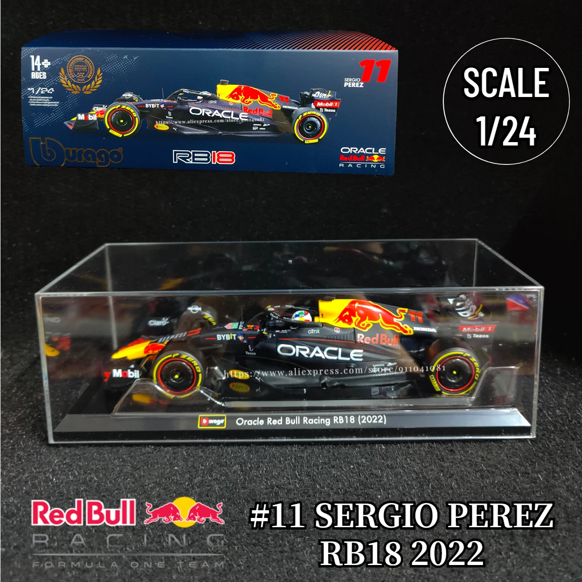 Bburago 1:24 Limited Edition Red Bull Racing RB18 Replica, F1 2022 Car Model with Showcase Helmet, Scale Formula 1 Miniature Toy bburago f1 red bull racing rb18 2022 1 11 1 43 scale alloy luxury vehicle diecast cars model toy collection christmas gift