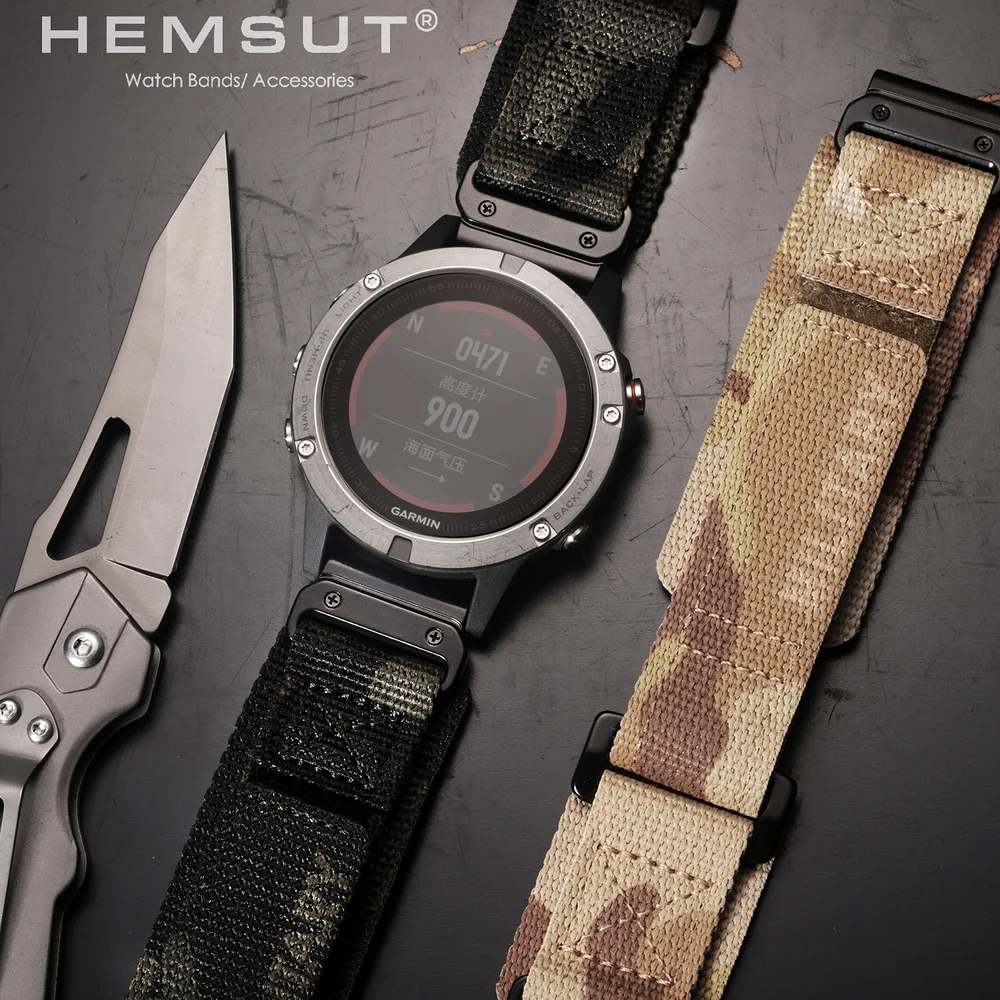 HEMSUT Watch Band For Garmin Quickfit 20 22 26mm Nylon Military Wrist