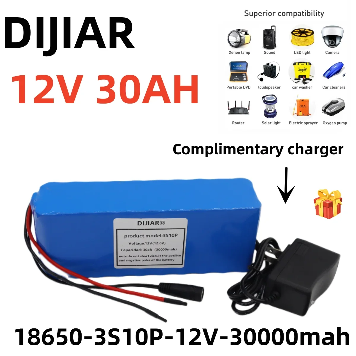 

3s10p 12V 30Ah battery pack 18650 lithium ion 12V 30000mAh DC12.6V super large capacity rechargeable battery with BMS + charger