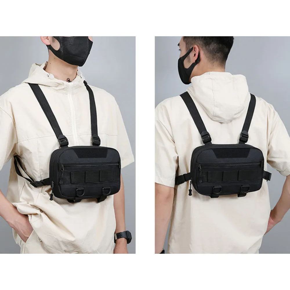 Military enthusiasts wearing vests, charter planes, chest trendy tactical shoulder bags, running hiking backpacks,_voghion.com