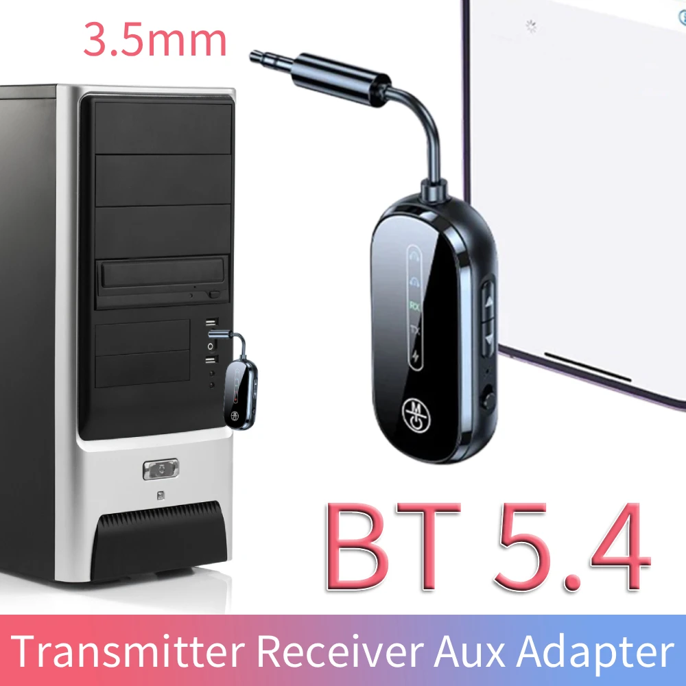BT 5.4 송수신기 Aux 어댑터 무선 오디오 수신기 비행기/자동차/가정용 듀얼 연결 송수신기