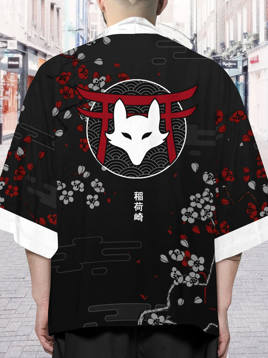 INARIZAKI FOXES KIMONO Cape Loose Three-quarter Sleeve Cardigan Robe Haori