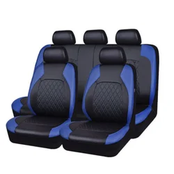 Premium Quilted PU Leather Car Seat Cover Set - Comfort Support, Universal Fit, 2/5 - Seat (Blue 5 pcs)