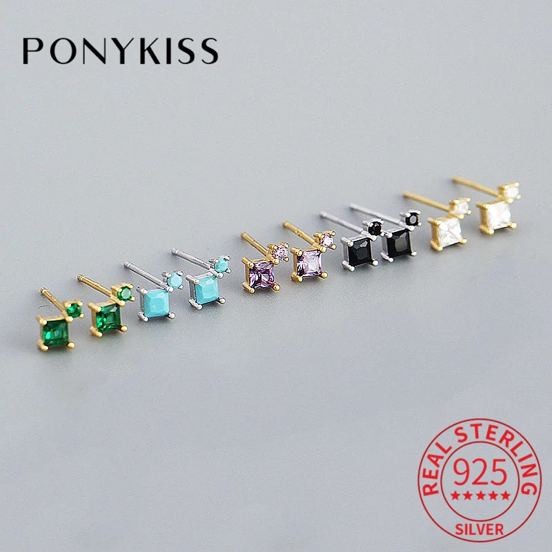 

PONYKISS Real 925 Sterling Silver Colored Zircon Square Stud Earrings For Fashion Women Classic Fine Jewelry Minimalist Bijoux