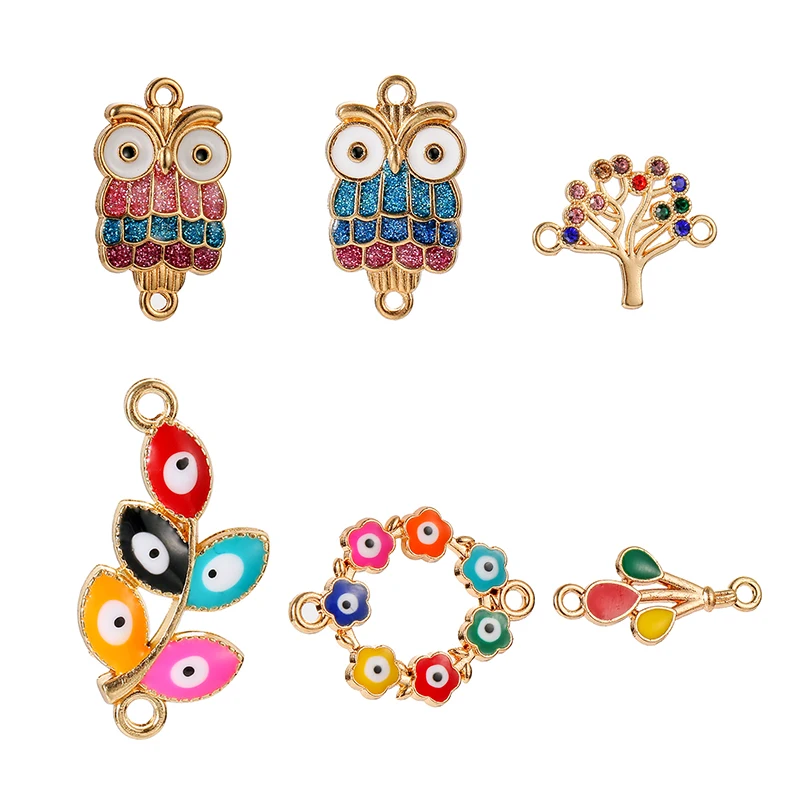 Connecteurs En émail Pour Animaux, Hibou, Fleur, Oeil, Pendentif, Breloques, Collier, Bracelet, Accessoires Pour La Fabrication De Bijoux, DIY, 20 Pièces/lot