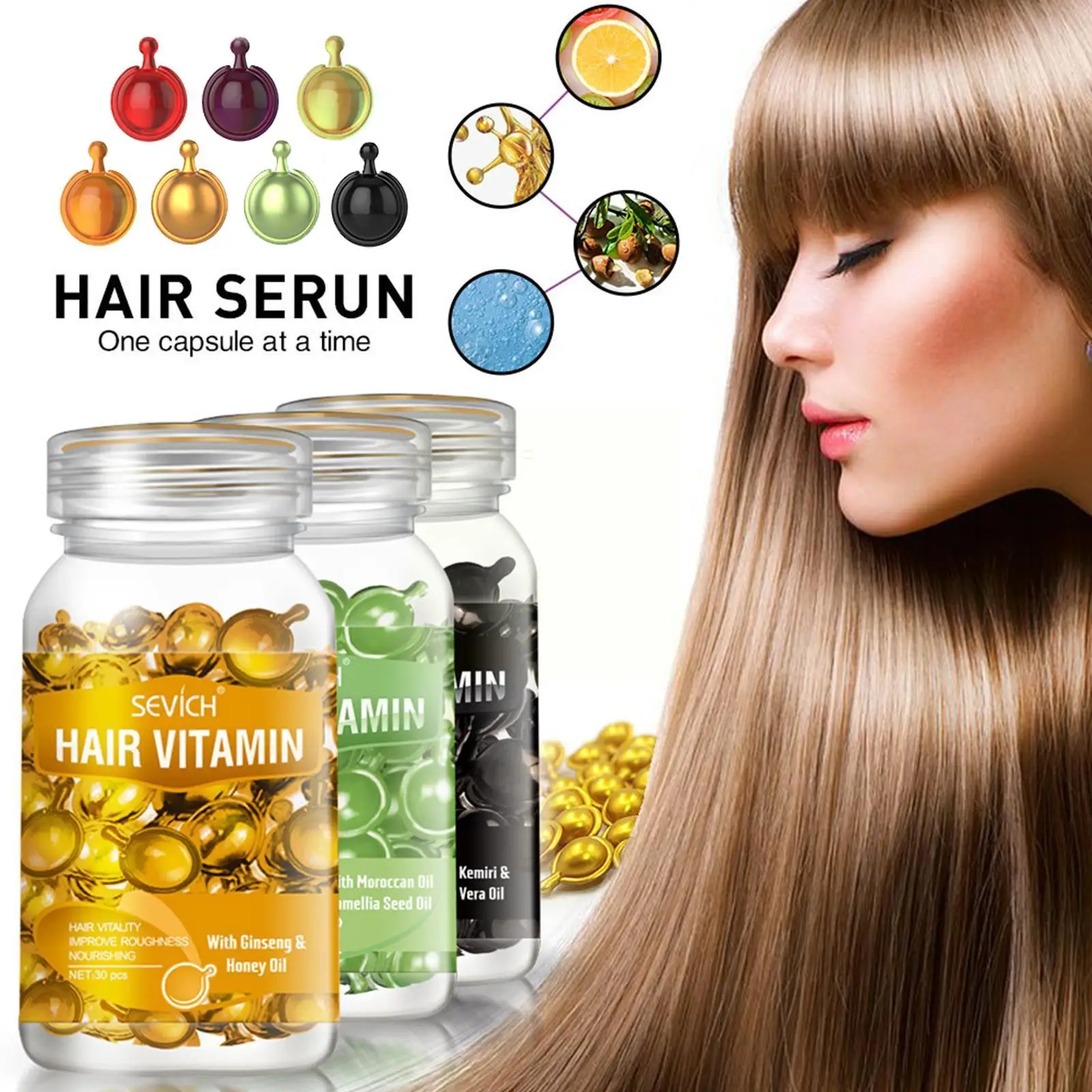 

1 Bottle Sevich Hair Vitamin Keratin Complex Oil Capsule Oil Moroccan Serum Treatment Scalp Hair Hair Treatment Dry Nourish K1R4