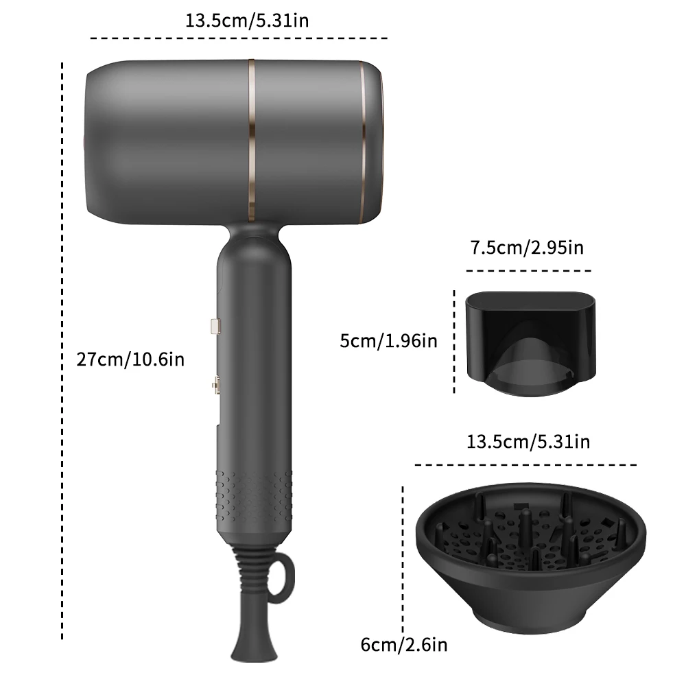 Hair Dryer with Diffuser Ionic Blow Dryer Professional Portable Hair Dryers Accessories for Women Curly Purple Home Appliance